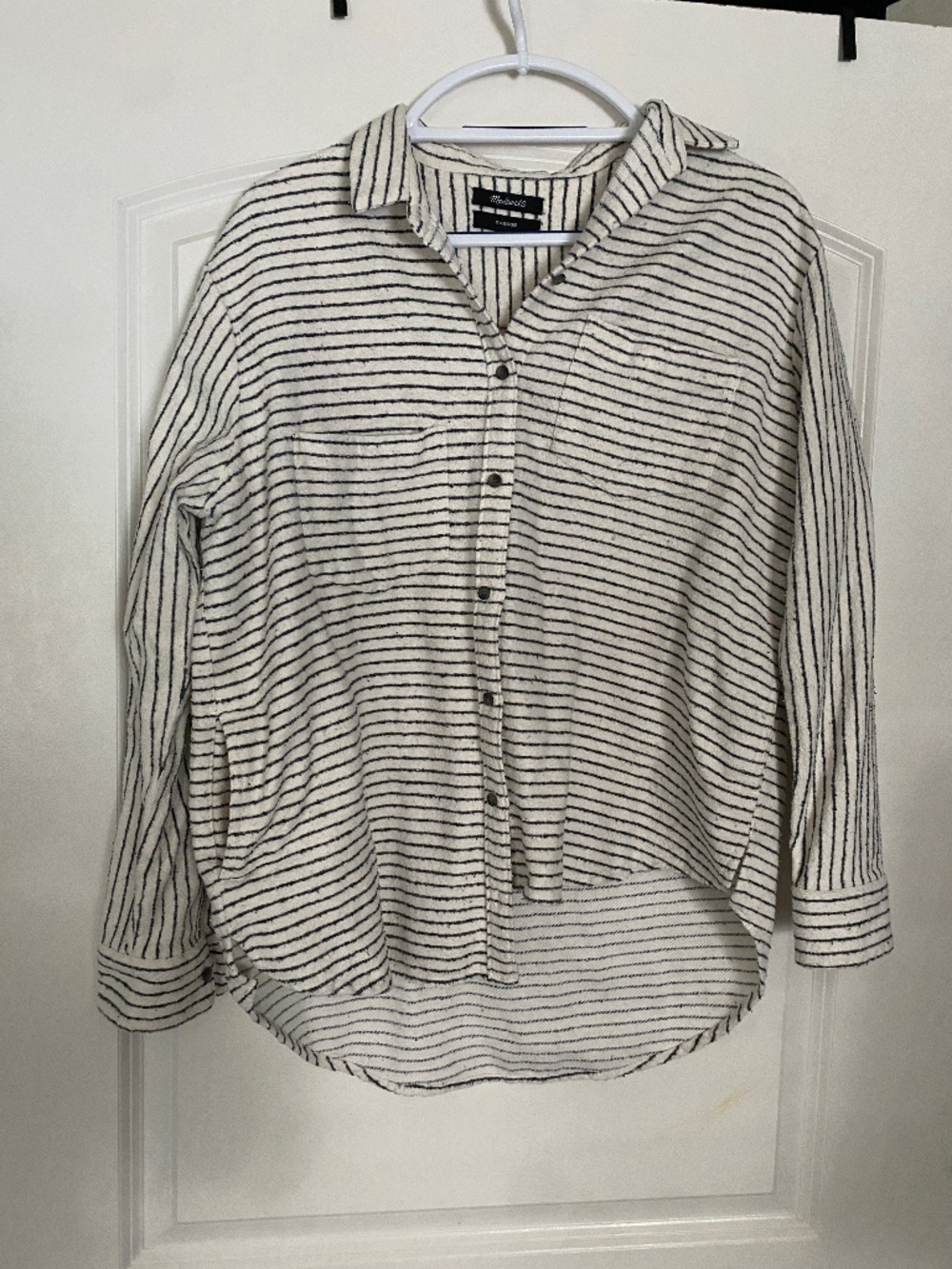 Madewell white striped flannel oversized button down shirt size s